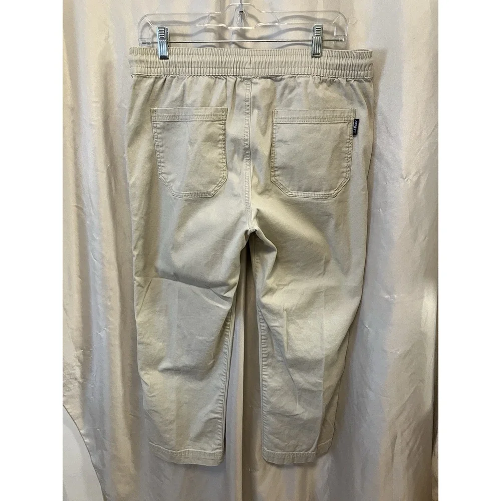 L.L. Bean Flex Pants Men's 28 Tan Flat Front Drawstring Waistband Cotton‎ Blend